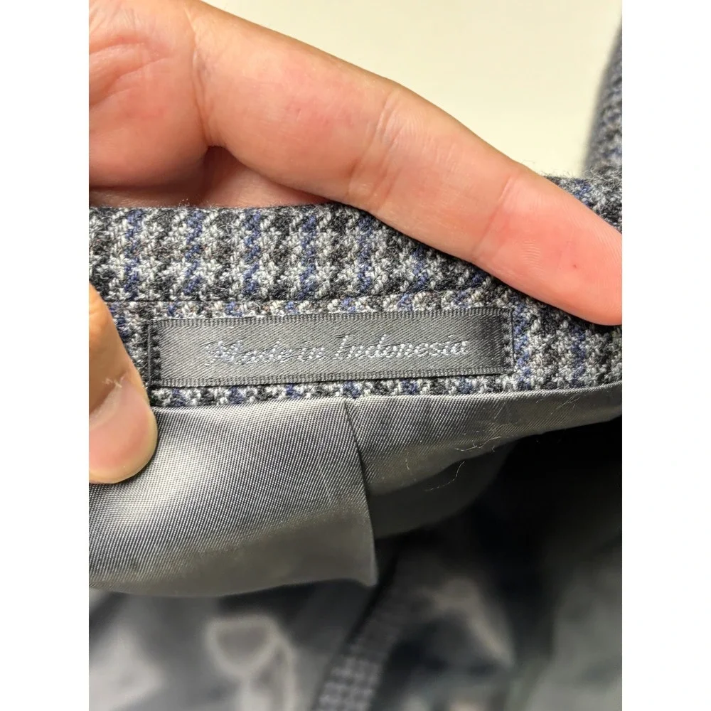 Lauren Ralph Lauren Mens 48R 100% Wool Houndstooth Sport Coat Blazer Blue Grey